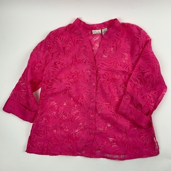 Kim Rogers Button Down Shirt Womens Petite Large V Neck Quarter Sleeve Pink - Picture 1 of 8